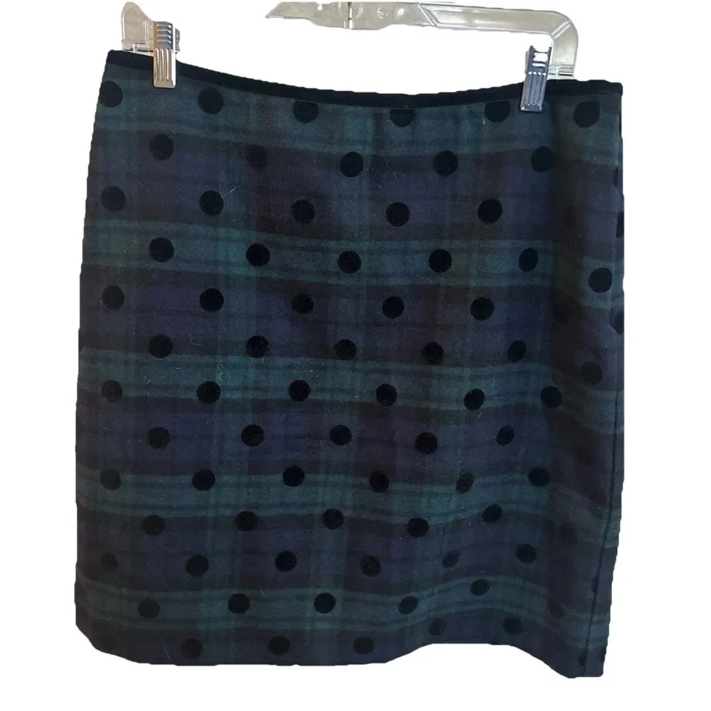 Talbots Wool Plaid Polka Dot Lined Mini Skirt Size 10 Holiday Winter
